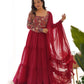 Lorenvalley Fashion Maroon Faux Georgette Embroidery 9 Needle Thread Work Anarkali Pant with Dupatta - Swadesiicart