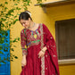 Lorenvalley Fashion Maroon Vichitra Silk with Multi Thread & Embroidered work Anarkali Gown with Dupatta - Swadesiicart