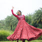 Lorenvalley Maroon Cotton Printed With Kutchi Gamthi Work and Kodi Lace Gown | Swadesiicart