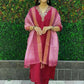 Lorenvalley Fashion Maroon Roman Silk Hand Work Kurta Pant with Dupatta - Swadesiicart