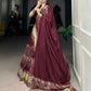 Lorenvalley Maroon Gaji Silk Digital Print With Lagadi Patta Lehenga Choli with Dupatta | Swadesiicart