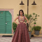 Lorenvalley Maroon Printed Cotton With Kutchi Gamthi Work and Kodi Lace Gown | Swadesiicart