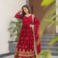 Lorenvalley Fashion Maroon Faux Georgette with Zari & Sequins Embroidered Work Anarkali Gown with Dupatta - Swadesiicart
