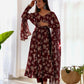 Lorenvalley Pure Faux Georgette Multi Floral Print Fully Flared Anarkali Pant With Dupatta Set - Maroon | Swadesiicart