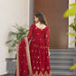 Lorenvalley Fashion Maroon Faux Georgette with Zari & Sequins Embroidered Work Anarkali Gown with Dupatta - Swadesiicart