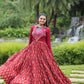 Lorenvalley Maroon Cotton Printed With Kutchi Gamthi Work and Kodi Lace Gown | Swadesiicart