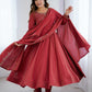 Lorenvalley Fashion Maroon Roman Shimmer Chanderi Silk Yoke Fancy Handwork Beads Work Anarkali Kurta Pant With Dupatta Set - Swadesiicart