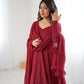 Lorenvalley Fashion Maroon Faux Georgette Lukhnowi Sequence Work Anarkali Kurta Pant With Dupatta Set - Swadesiicart