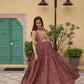 Lorenvalley Maroon Printed Cotton With Kutchi Gamthi Work and Kodi Lace Gown | Swadesiicart