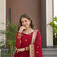 Lorenvalley Fashion Maroon Faux Georgette with Zari & Sequins Embroidered Work Anarkali Gown with Dupatta - Swadesiicart