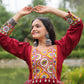 Lorenvalley Maroon Rayon Contrast of Printed with Kutchi Gamthi work Gown | Swadesiicart