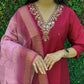 Lorenvalley Fashion Maroon Roman Silk Hand Work Kurta Pant with Dupatta - Swadesiicart