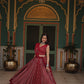 Lorenvalley Maroon Rayon Gota Patti Lace Printed Kali Pattern Lehenga Choli with Dupatta | Swadesiicart