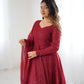 Lorenvalley Fashion Maroon Faux Georgette Lukhnowi Sequence Work Anarkali Kurta Pant With Dupatta Set - Swadesiicart