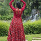 Lorenvalley Maroon Cotton Printed With Kutchi Gamthi Work and Kodi Lace Gown | Swadesiicart
