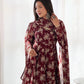 Lorenvalley Pure Faux Georgette Multi Floral Print Fully Flared Anarkali Pant With Dupatta Set - Maroon | Swadesiicart