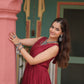 Lorenvalley Maroon Rayon Fabric with Printed Attached In Frill And Neck Gown | Swadesiicart