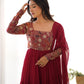 Lorenvalley Fashion Maroon Faux Georgette Embroidery 9 Needle Thread Work Anarkali Pant with Dupatta - Swadesiicart