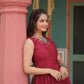 Lorenvalley Maroon Rayon Fabric with Printed Attached In Frill And Neck Gown | Swadesiicart