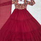 Lorenvalley Fashion Maroon Faux Georgette Embroidery 9 Needle Thread Work Anarkali Pant with Dupatta - Swadesiicart