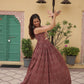 Lorenvalley Maroon Printed Cotton With Kutchi Gamthi Work and Kodi Lace Gown | Swadesiicart