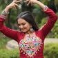 Lorenvalley Maroon Rayon Fabric with Kutchi Gamthi work Gown | Swadesiicart