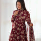 Lorenvalley Pure Faux Georgette Multi Floral Print Fully Flared Anarkali Pant With Dupatta Set - Maroon | Swadesiicart