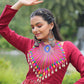Lorenvalley Maroon Cotton Printed With Kutchi Gamthi Work and Kodi Lace Gown | Swadesiicart
