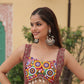Lorenvalley Maroon Printed Cotton With Kutchi Gamthi Work and Kodi Lace Gown | Swadesiicart