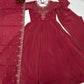 Lorenvalley Fashion Maroon Roman Shimmer Chanderi Silk Yoke Fancy Handwork Beads Work Anarkali Kurta Pant With Dupatta Set - Swadesiicart