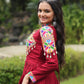 Lorenvalley Maroon Rayon Fabric with Kutchi Gamthi work Gown | Swadesiicart