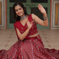 Lorenvalley Maroon Rayon Gota Patti Lace Printed Kali Pattern Lehenga Choli with Dupatta | Swadesiicart
