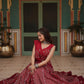 Lorenvalley Maroon Rayon Gota Patti Lace Printed Kali Pattern Lehenga Choli with Dupatta | Swadesiicart