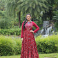 Lorenvalley Maroon Cotton Printed With Kutchi Gamthi Work and Kodi Lace Gown | Swadesiicart