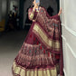 Lorenvalley Maroon Gaji Silk Digital Print With Lagadi Patta Lehenga Choli with Dupatta | Swadesiicart