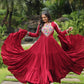 Lorenvalley Maroon Rayon Fabric with Kutchi Gamthi work Gown | Swadesiicart