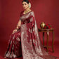 Anaita Maroon Silk Blend Woven Saree With Blouse