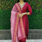 Lorenvalley Fashion Maroon Roman Silk Hand Work Kurta Pant with Dupatta - Swadesiicart