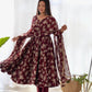 Lorenvalley Pure Faux Georgette Multi Floral Print Fully Flared Anarkali Pant With Dupatta Set - Maroon | Swadesiicart