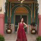 Lorenvalley Maroon Rayon Fabric with Printed Attached In Frill And Neck Gown | Swadesiicart