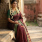 Anaita Maroon Silk Woven Saree With Blouse