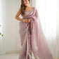 Lorenvalley Ready to wear Gold Crush Tissue Silk Fabric Fancy Boarder Premium Lace Work Predrapped Saree - Swadesiicart