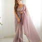 Lorenvalley Ready to wear Gold Crush Tissue Silk Fabric Fancy Boarder Premium Lace Work Predrapped Saree - Swadesiicart