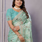Blue Satin Silk Embroidered Saree With Stitched Blouse - Nimaya Kaksha