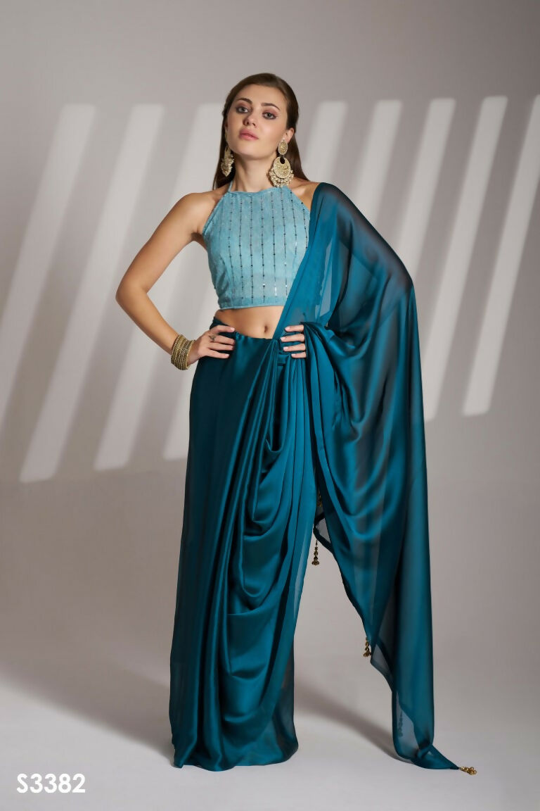 Blue Satin Rangoli Solid Fancy Designer Saree - Nafisa