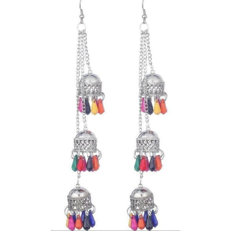 MS Fashion India Multicolor Pearls Kashmiri Triple Hanging Small Jhumkas | Swadesiicart