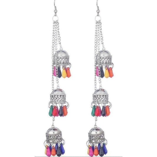 MS Fashion India Multicolor Pearls Kashmiri Triple Hanging Small Jhumkas | Swadesiicart