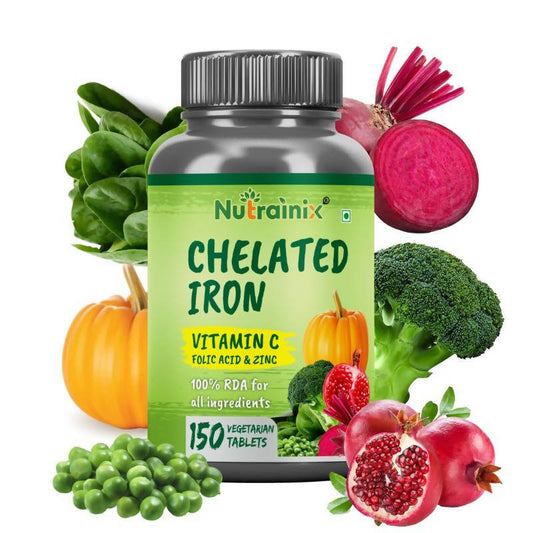 Nutrainix Chelated Iron Vitamin C Folic Acid & Zinc Tablets | Swadesiicart
