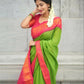DEIANA'S Beautiful Designer Golden zari Soft Lichi Silk Saree - Parrot - Swadesiicart