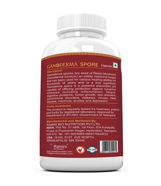 Ramini Bio Nutrition Ganoderma Spore 400mg Veg Capsules - Swadesiicart